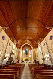 Benin,-Ouidah,-Basilica-of-the-Immaculate-Conception,-interior,-nave,-chancel,-altar,-vault,-Neo-Gothic-architecture,-stained-glass,-Madonna-of-Ouidah,-statue,-cross,-apse,-religious-heritage,-West-Africa,-minor-basilica,-1909,-Tarek-Charara;Kaleidos;Kaleidos-images;La-parole-à-limage;Places-of-worship